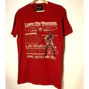 Elvis Presley T Shirt Medium Maroon Love Me Tender Las Vegas Shake Ratlle Roll